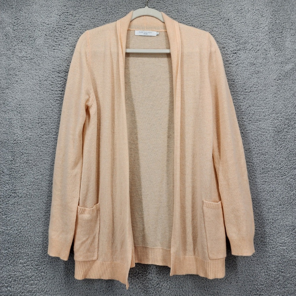 John Lewis Pure Cashmere Open Front Cardigan Peach Pink Size 14